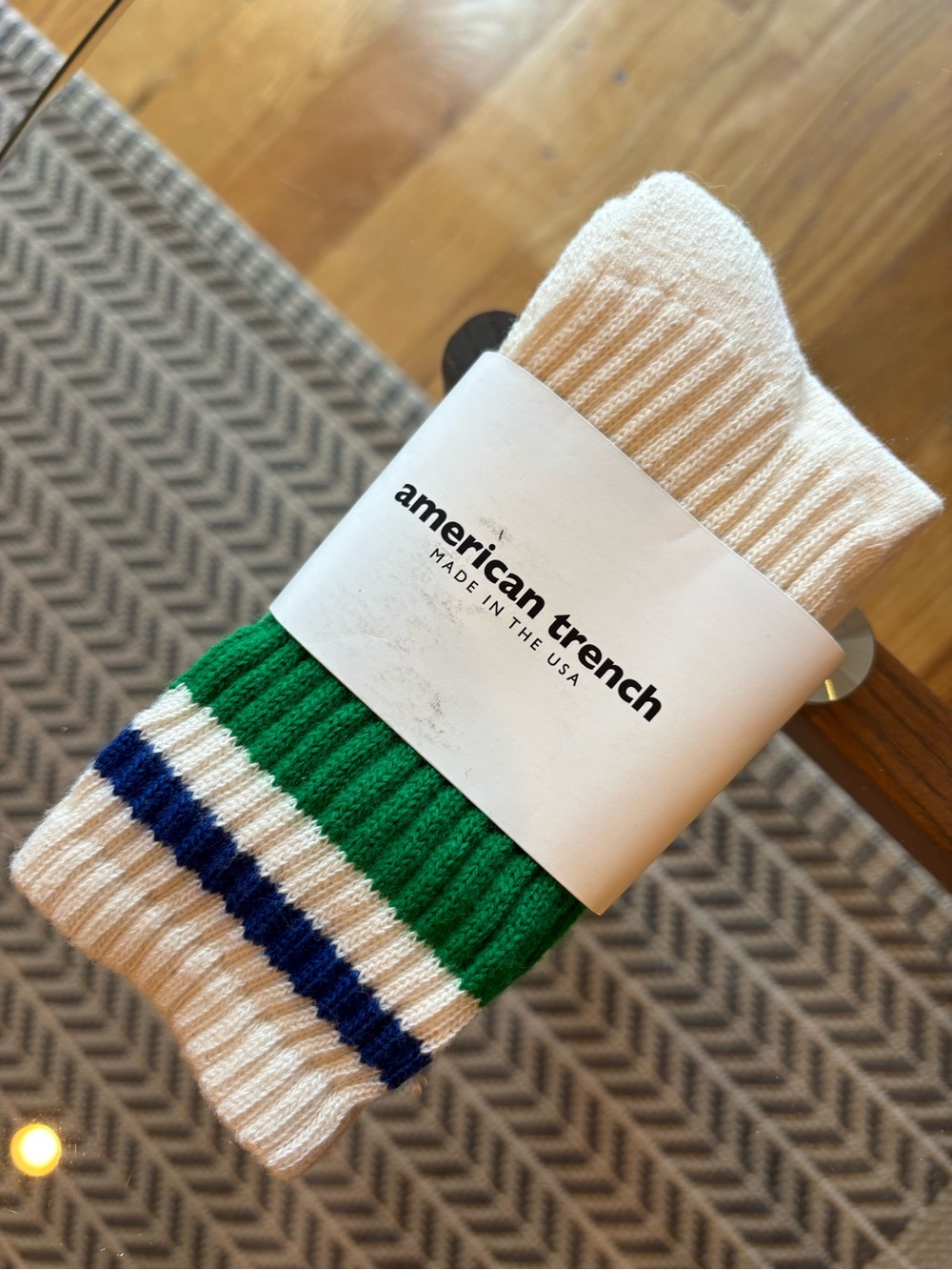 Free People Ribbed Crew Socks in Cream, Green & Blue